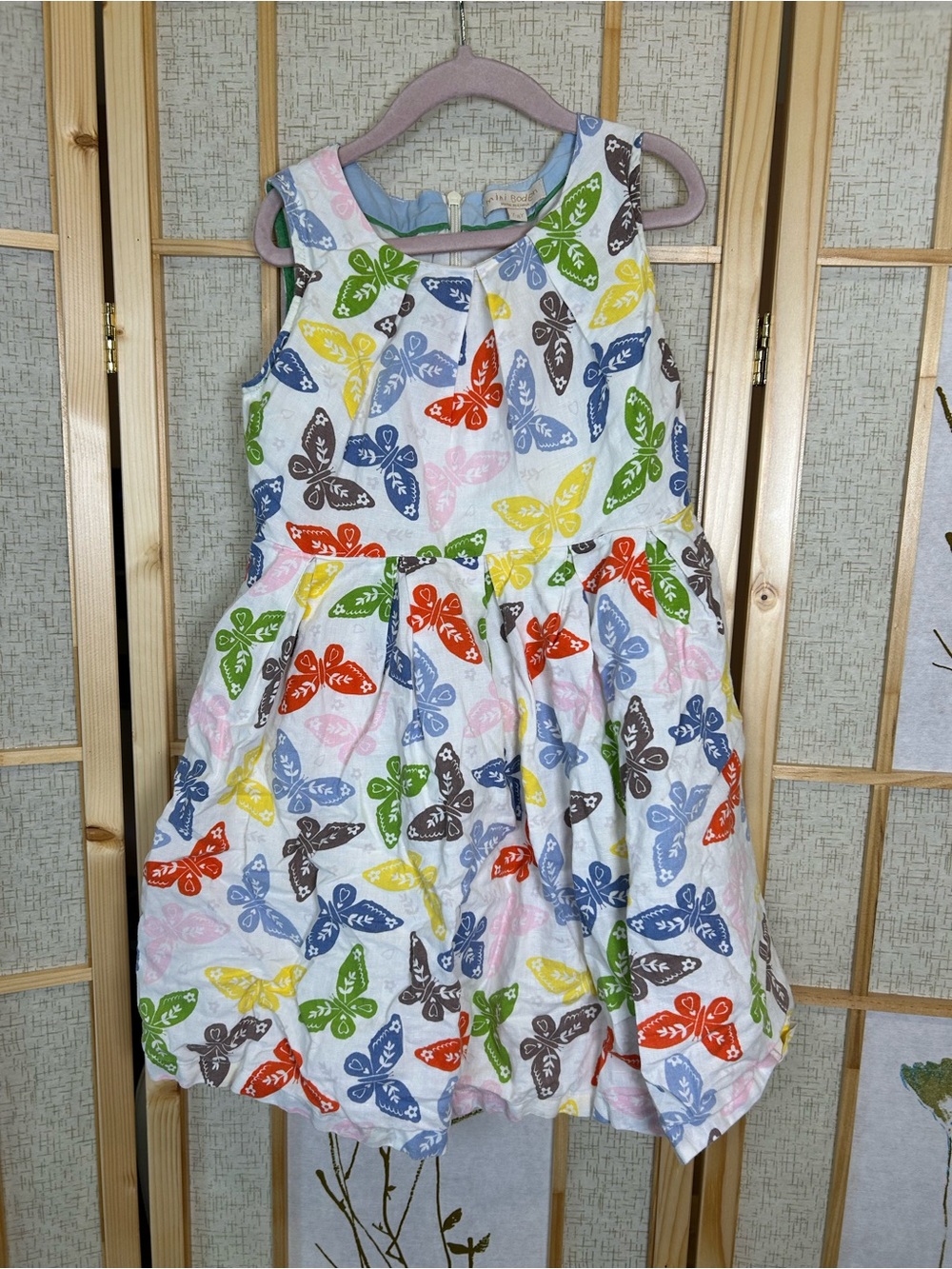 Mini Boden White Sleeveless Dress with Multi-Color Butterflies
